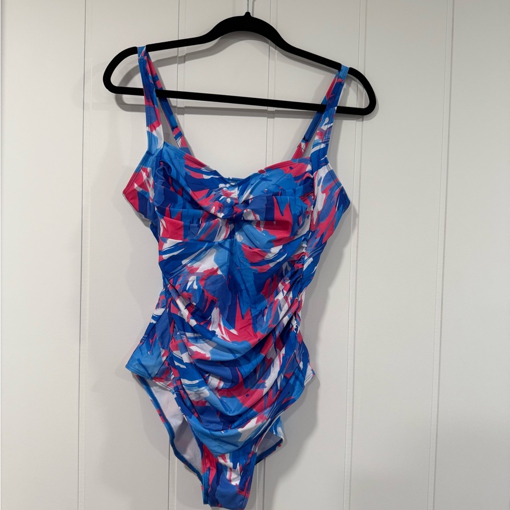Ekouaer Blue and Pink Women's One Piece Swimsuit